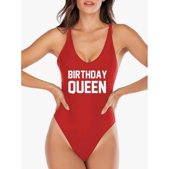 NEW Birthday Queen Red One Piece Swimsuit Criss Cross‎ Back Women's Small - Picture 1 of 6
